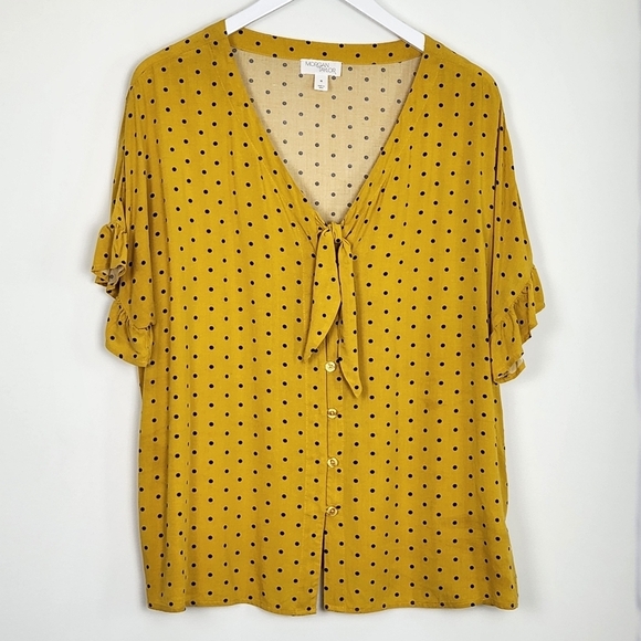 Morgan Taylor Women's Yellow/Black Polkadot Blouse Top Size M - Picture 1 of 10